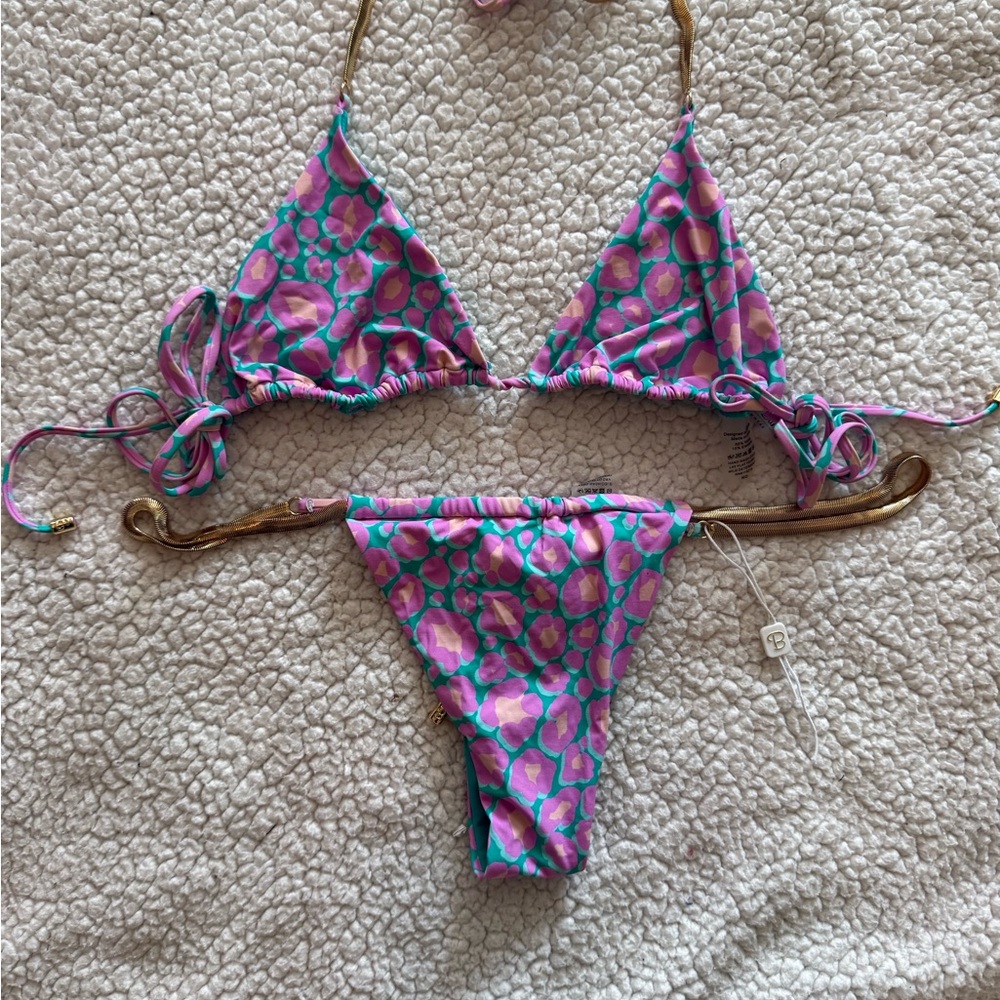 Beach Bunny Pink and Teal Floral Triangle Bikini
